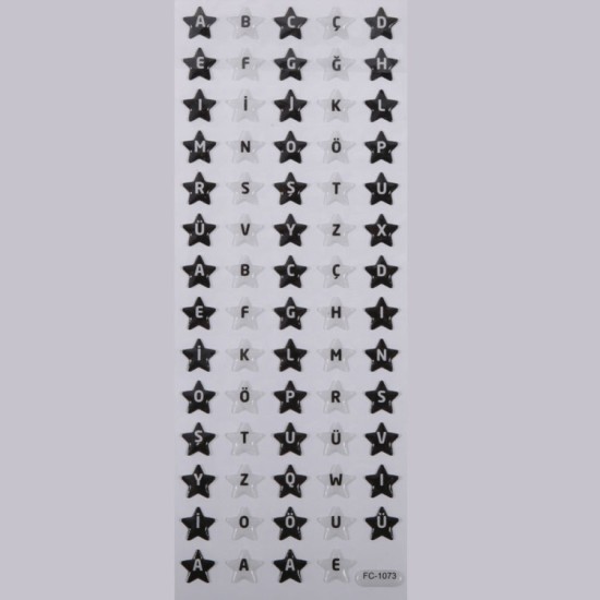 Siyah Beyaz Yıldız Alfabe Yapışkan Stiker - FC1073 - Mytortenland